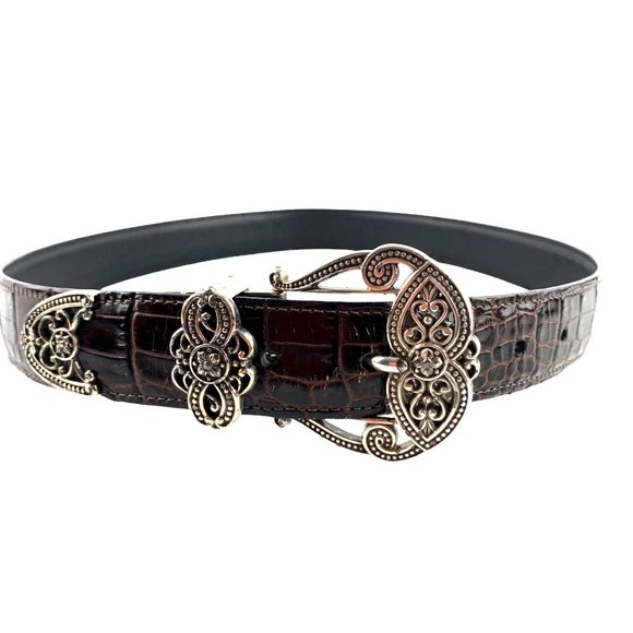 Vintage BRIGHTON \'B40369\' Reversible‎ Croc  Leather Belt Silver Buckle main image 6